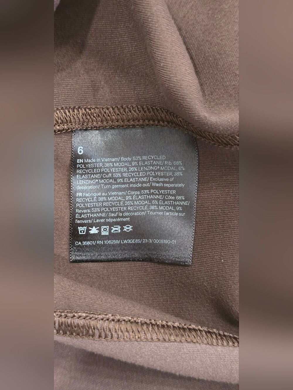 Lululemon Brushed Softstreme Ribbed Half Zip in Espresso, size 6. - Picture 13 of 13